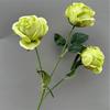 Artificial Rose Branch with Green Leeaf Three Heads Silk Rose Flower