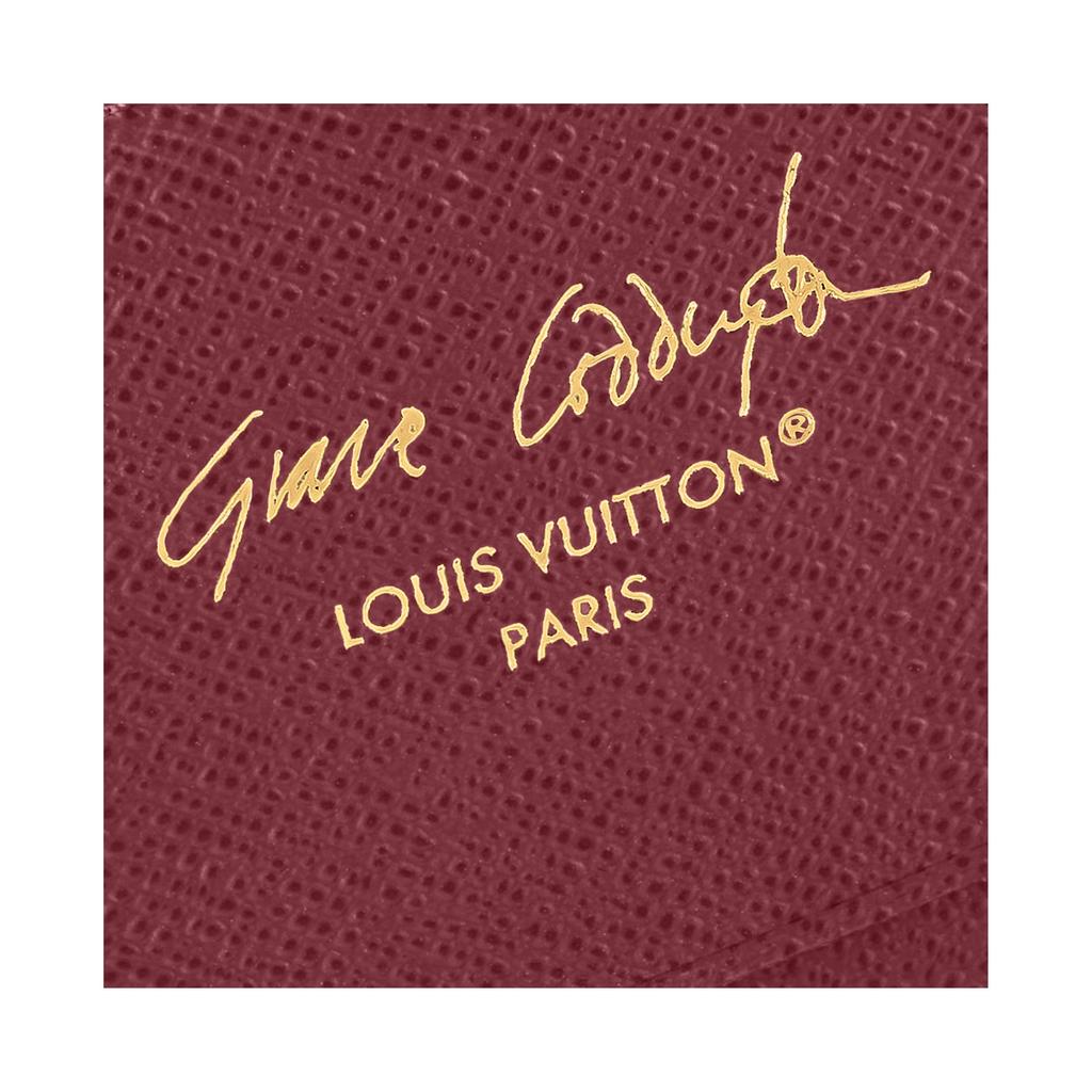 Louis Vuitton X Grace Coddington Collaboration Catogram Cat Pawket Silver Metal Illustrated Graffiti Leather Wallet Women wallet White Green M25732