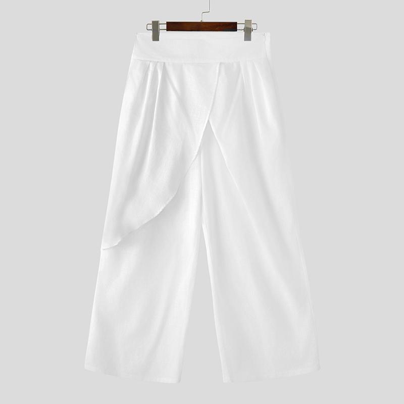 INCERUN Men Zip-Up High Waist Layers Long Trousers Casual Pants