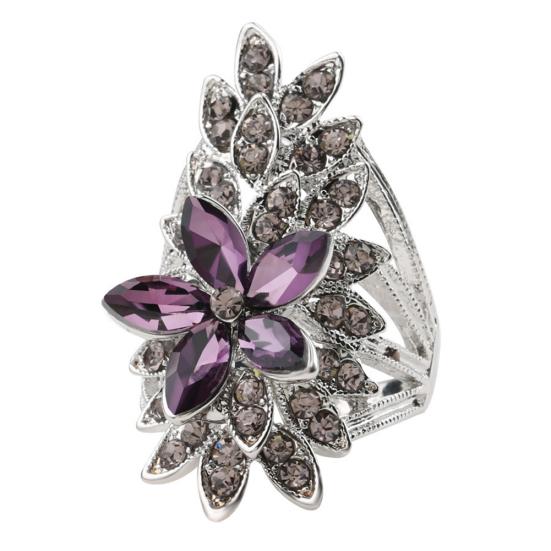 Dazzling Hollow Flower Cubic Zirconia Inlaid Finger Ring Women Jewelry Gift
