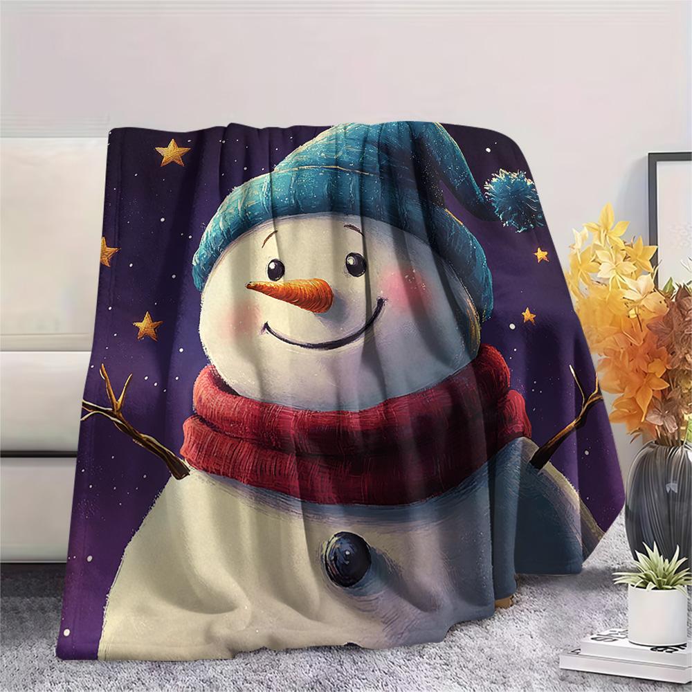 Snowman Print Flannel Blanket, High quality Comfortable for All Seasons, Home Decor, Warmth and Comfort, Perfect for Christmas Gifts