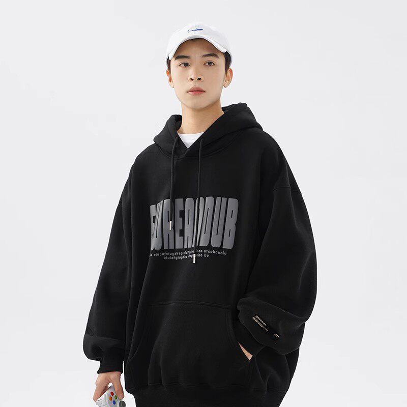 American-Style Foam Print Sweatshirt for Men, Winter Heavyweight Loose Design, Niche Hoodie, High Street Casual Versatile Top