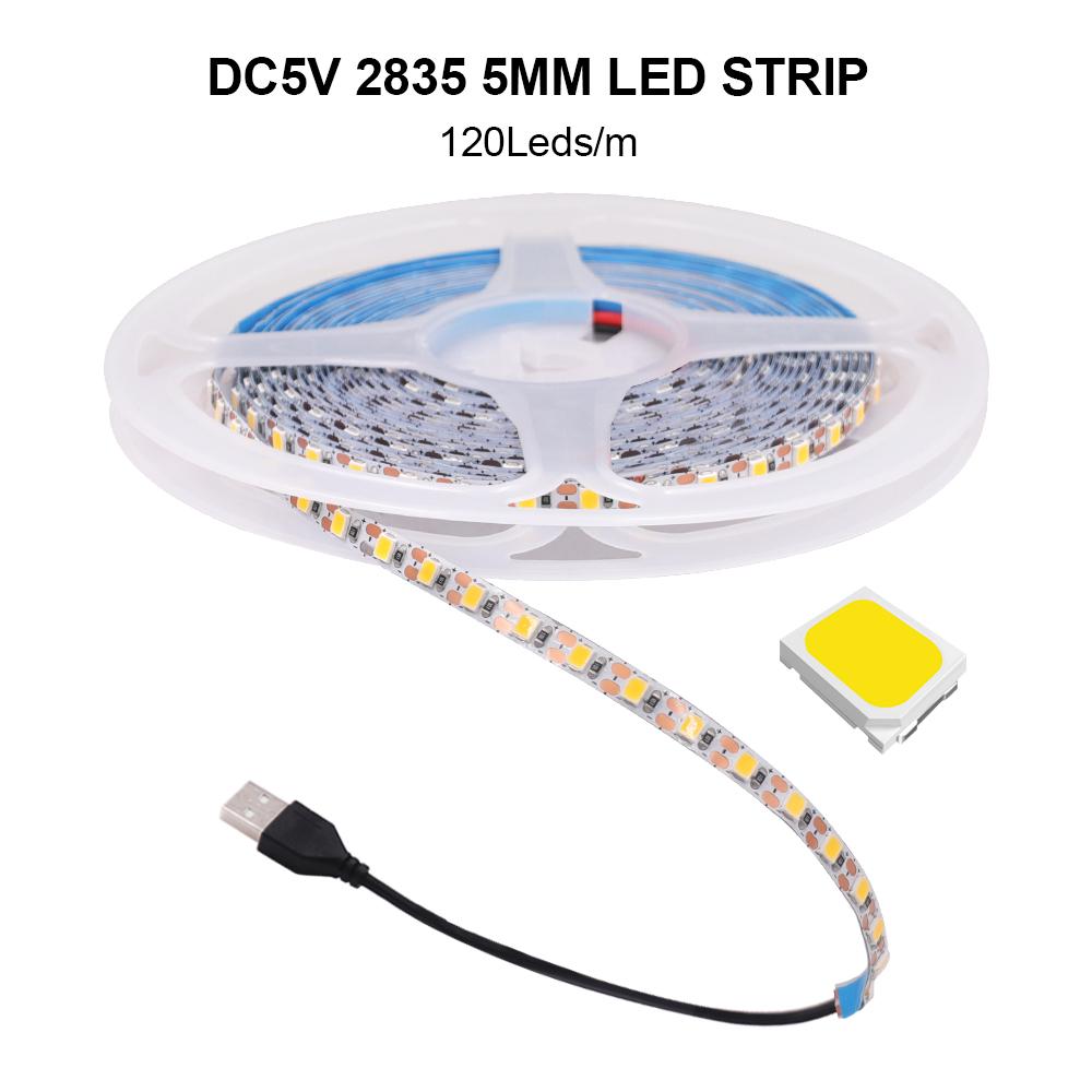DC 5V USB LED Strips 2835 120Leds/m White Warm White Led Strip Light TV Background Lighting 3mm 5mm 8mm Tape Home Decor Lamp