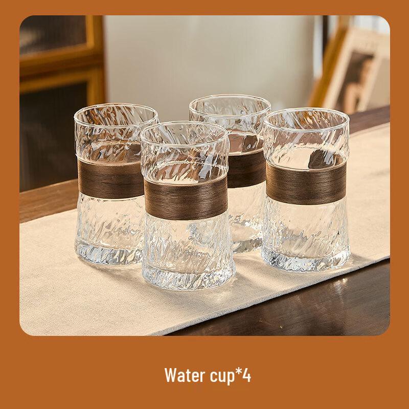 Набор стеклянных чайных чашек из высокоборосиликатного стекла с деревянным кольцом