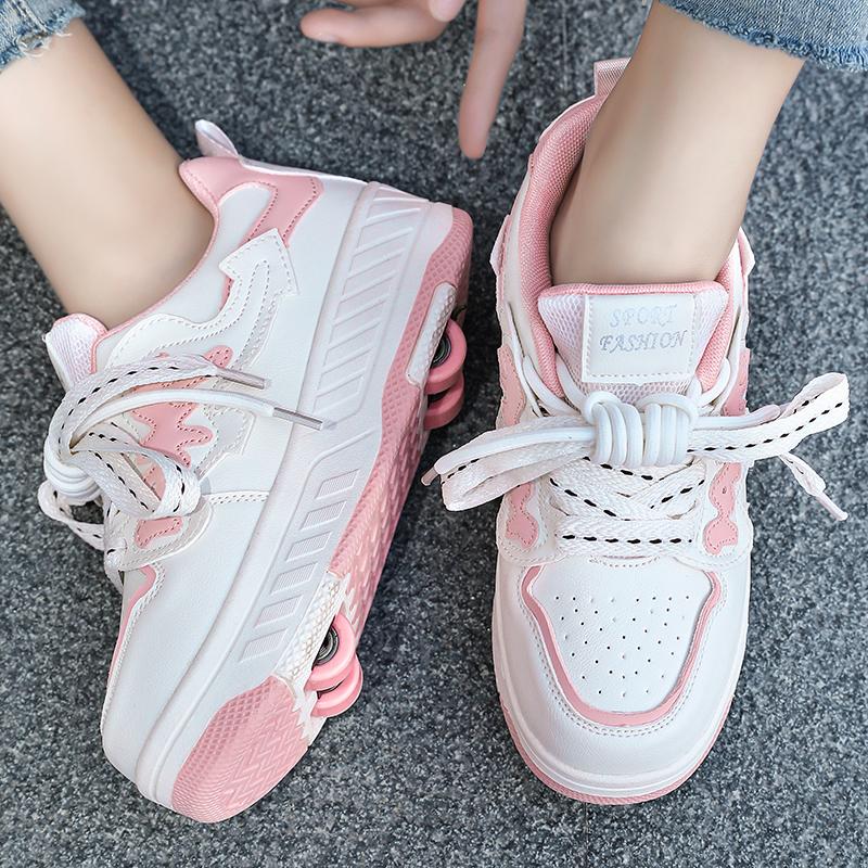 Scarpe con ruote per bambini/ragazze, stivali sportivi a quattro ruote, pattini a rotelle rimovibili, scarpe da skate per studenti, scarpe sportive