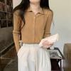 Women's Knit Lapel Collar Cardigan Sweater - Long Sleeve Polo Neck Base Layer Top for Autumn/Winter