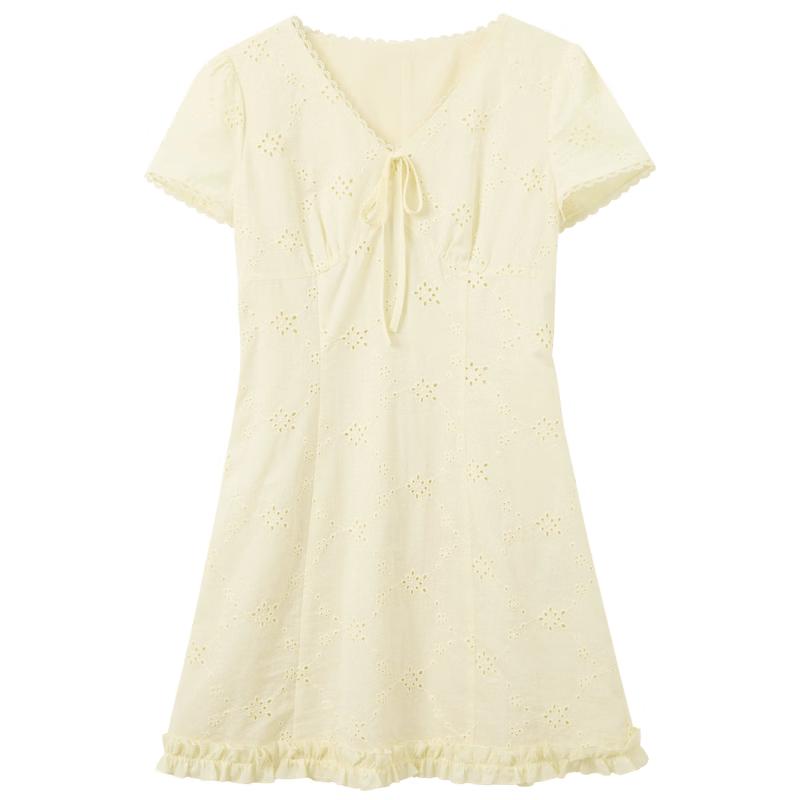 Sancai 100% Cotton Embroidered V-Neck A-line Dress