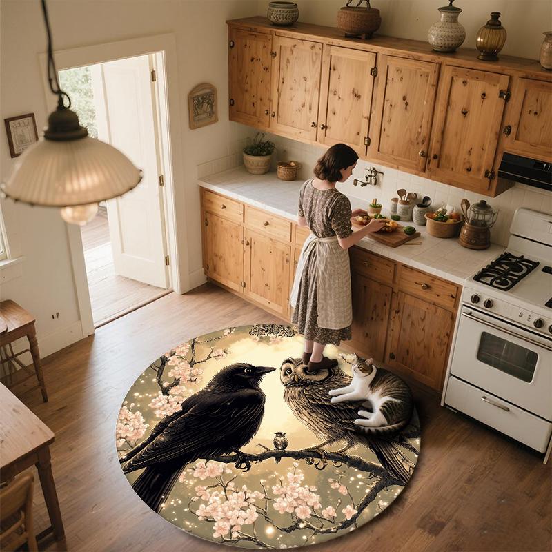 Flower Crow,Round Area Rug,Carpet Rug for Living Room Bedroom Sofa Playroom Decor,Non-slip Floor Mat