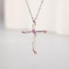 Red Corundum Cross Pendant Necklace in White Gold Plating - Christmas Gift