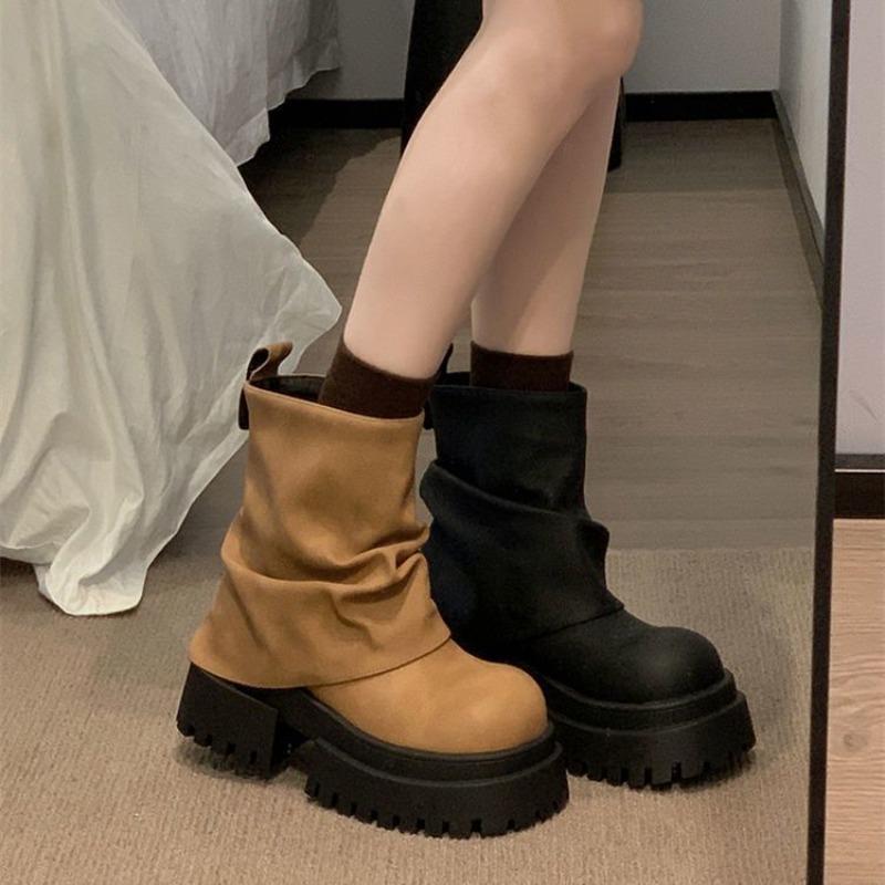 Fashion Height Increase Woman Short Shoes Spring Autumn Round Toe Platform Ankle Boots for Women High Quality Trend 2025 New in Booties