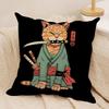Japanese Style Samurai Cat Cushion Cover Silky Short Plush Invisible Zipper Dustproof Sofa Pillow Case for Home Decor