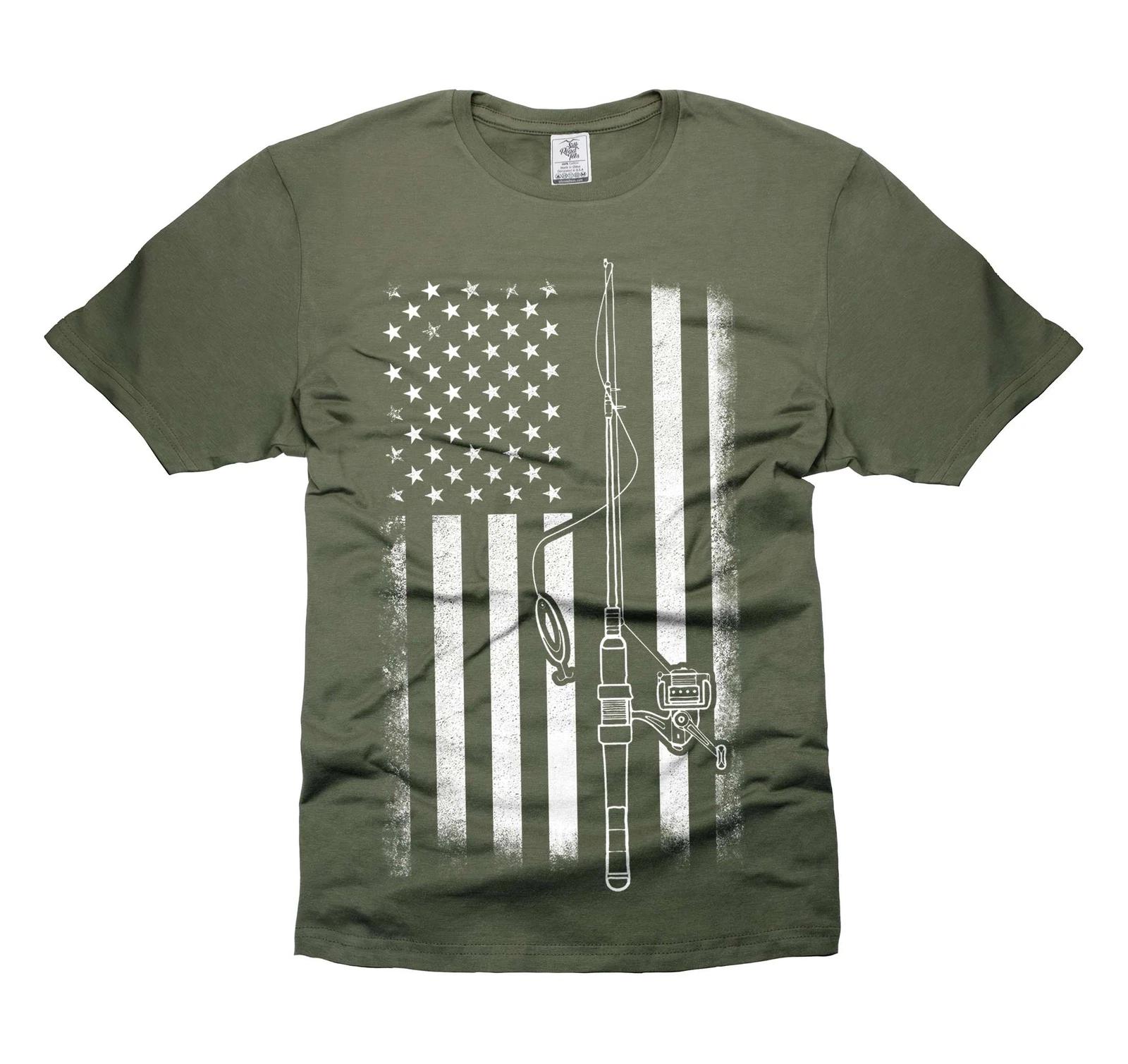 Mens Fishing Flag Shirt Fishing Flag Tee Shirt US Flag Tee USA Patriotic Shirt S