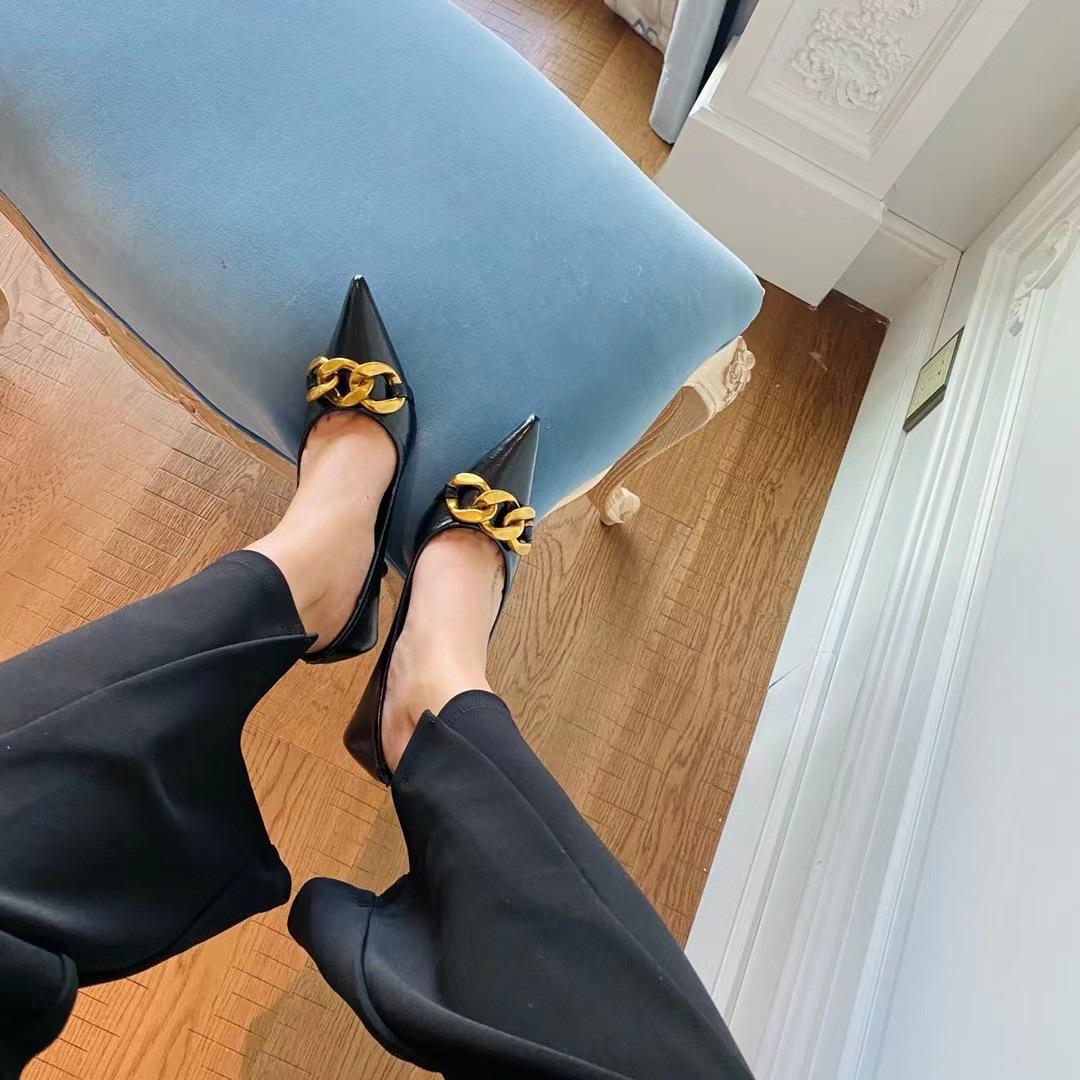 

Fashion 8cm OL Metal Chains High Heels Shoes Ladies Pointed Toe Dress Work Pumps Luxury Thin High Heels Women Brand Weddining Shoes 2024 5 чёрный