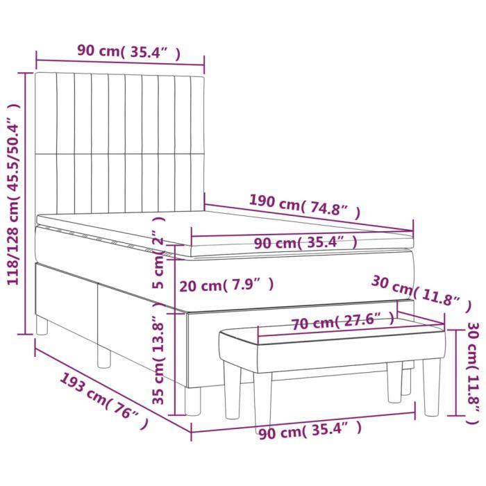 3137937 vidaXL Lit à sommier tapissier avec matelas Noir 90x190 cm Velours