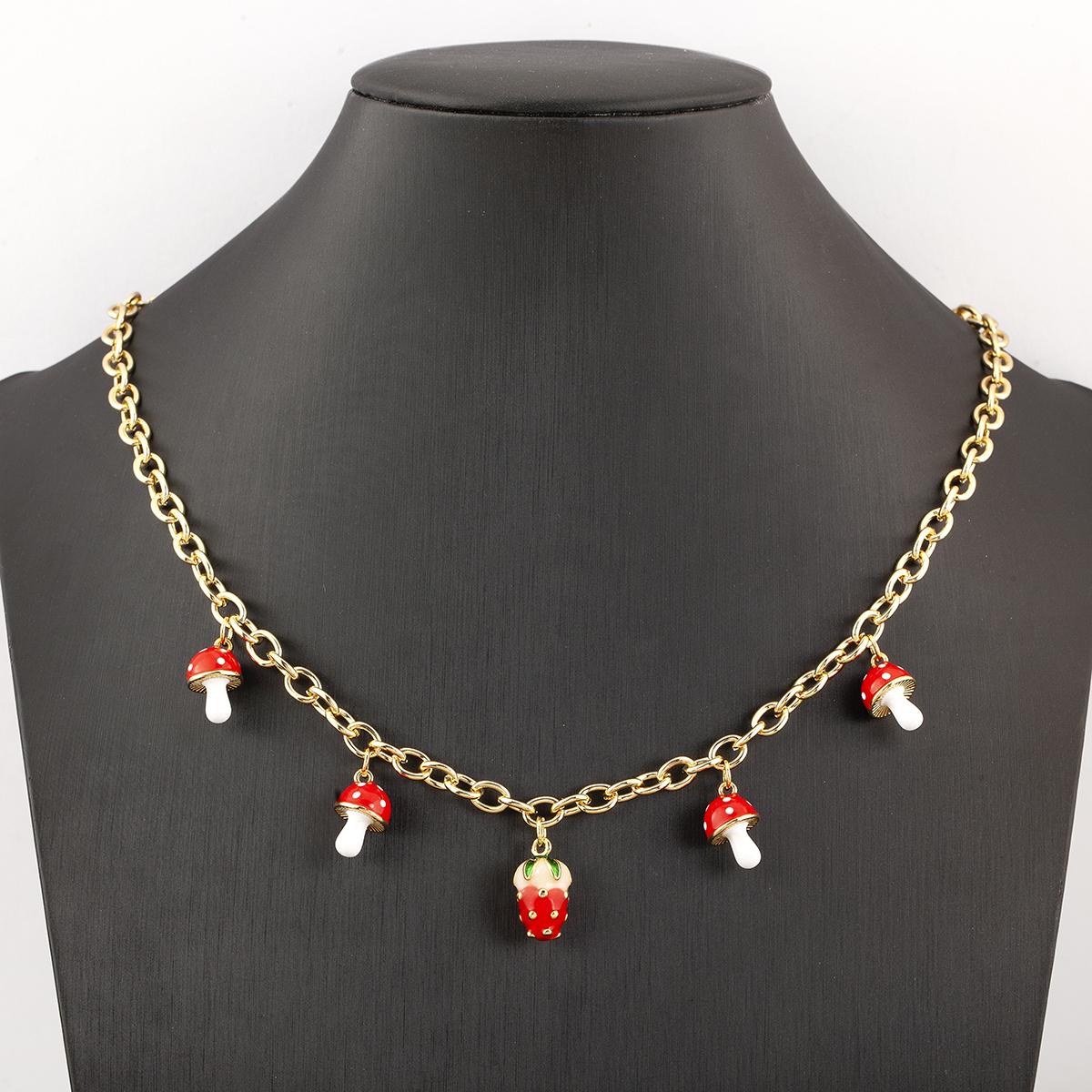 

Nidin New Popular Red Strawberry/Mushroom Delicate Pendant Necklace For Women Female Romantic Sweet Simple Style Jewelry Gifts