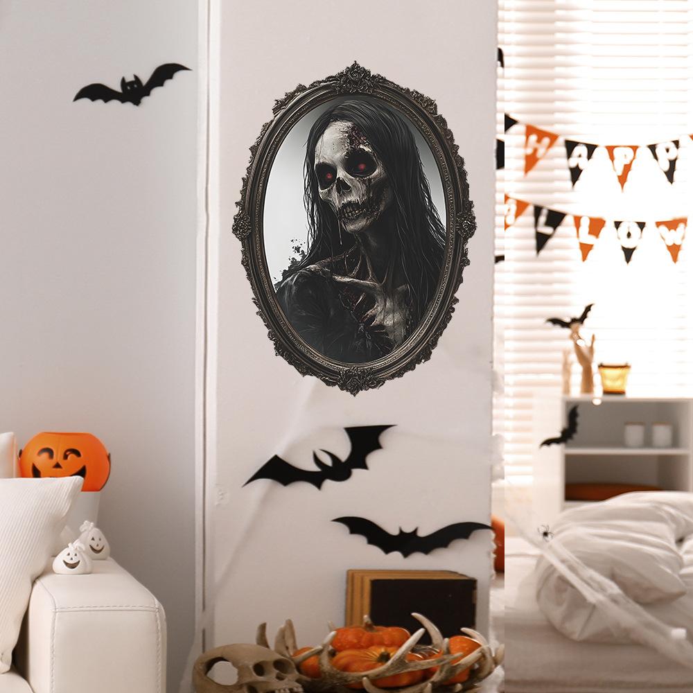 Halloween Horror Mirror Ghost Faces Bedroom Living Room Home Festive Atmosphere Decorative Wall Stickers