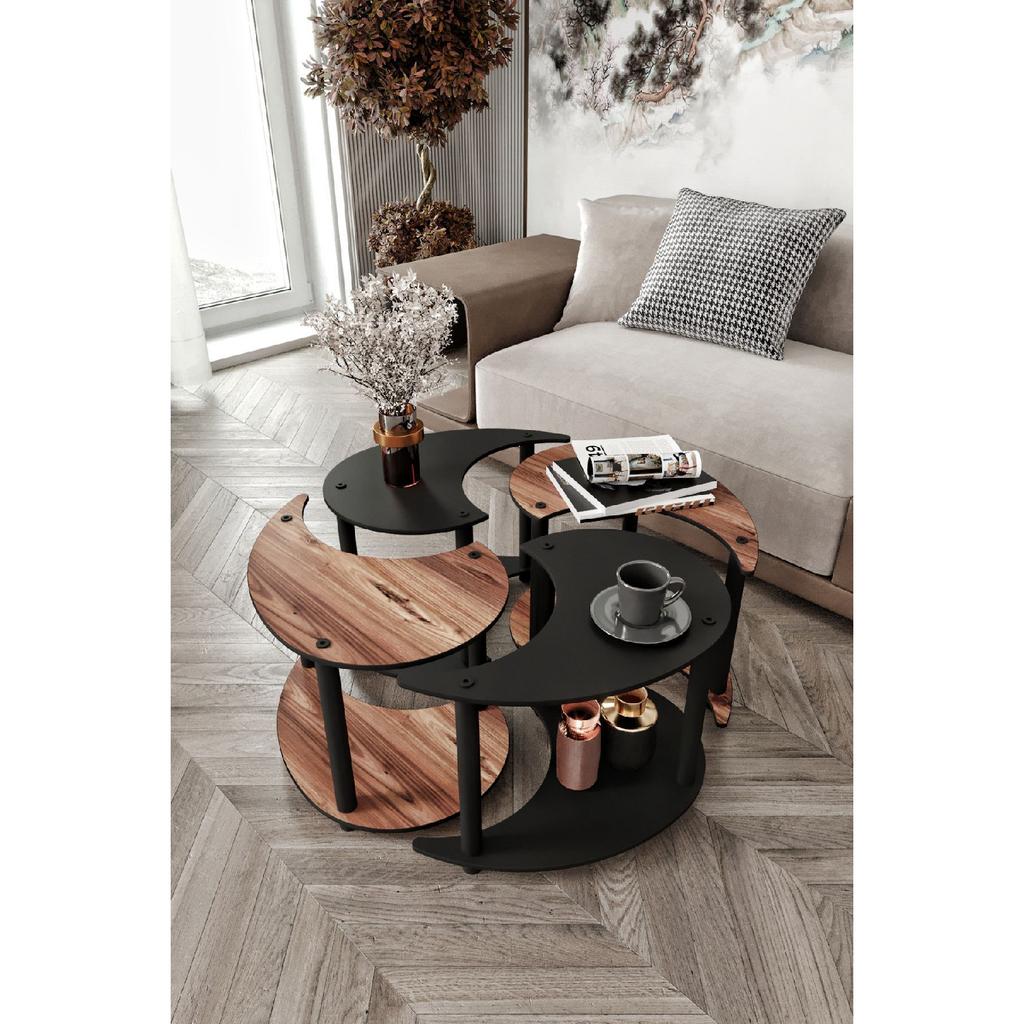 Yin Yang Unity Serenity Coffee Table Set Of 4 Black Walnut 70 Cm