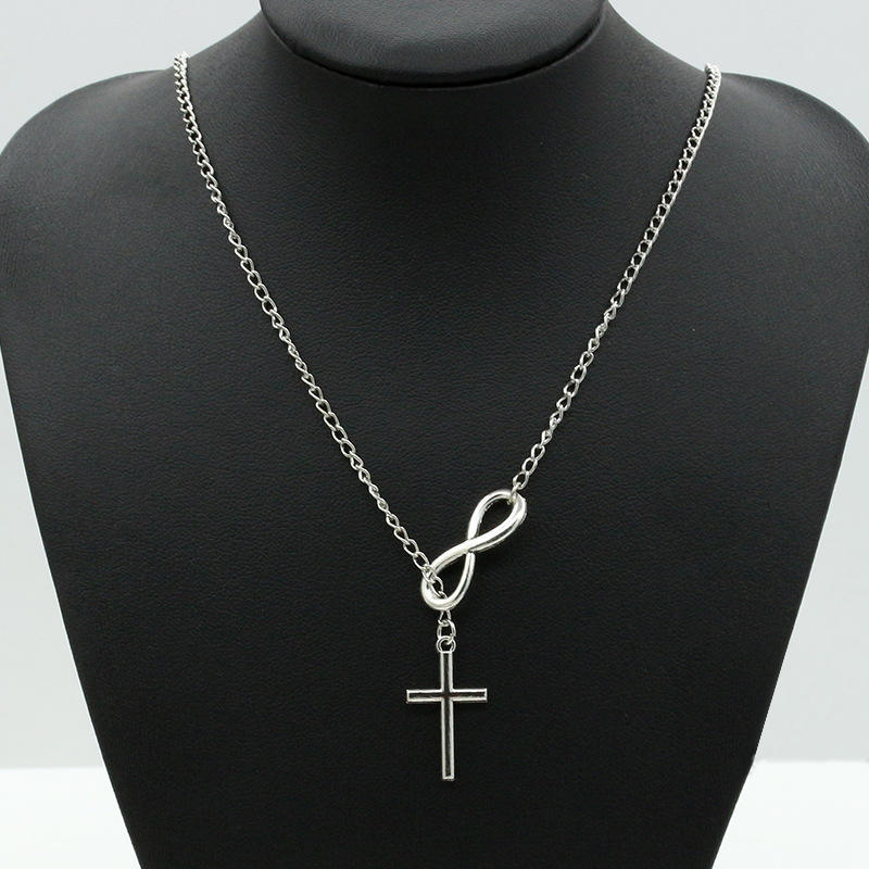 New Punk Minimalist Infinity Luck 8 Cross Leaf Pendants Necklaces For Women Jewelry Clavicle Chain Collier