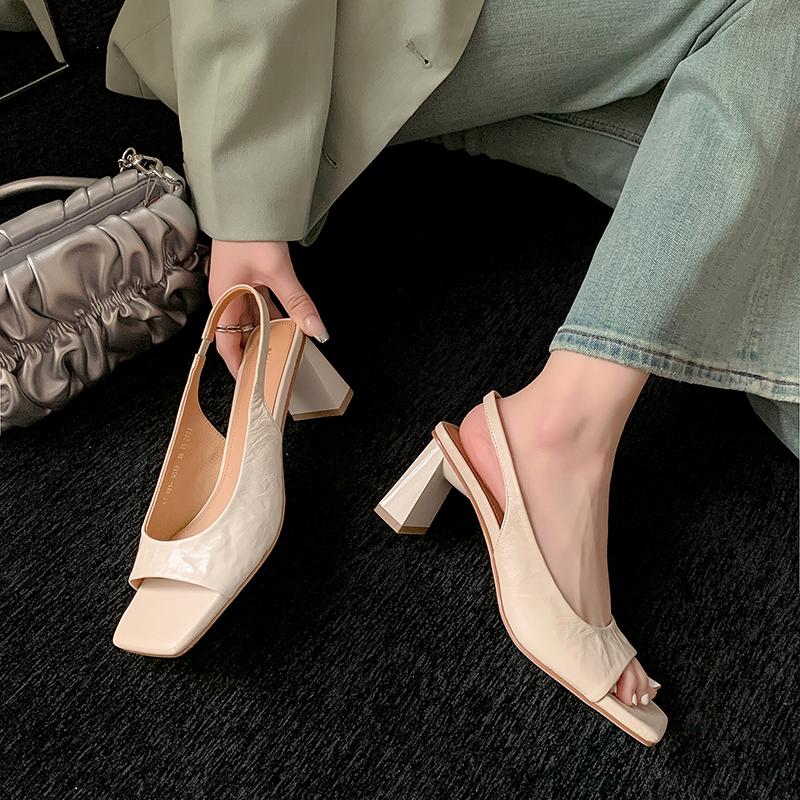 

Мода 2024 Натуральная кожа Женские летние сандалии Мода Открытый носок Женская обувь Обувь для женщин Высокий каблук Гладиатор Женская обувь 34