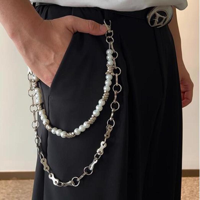 

New Punk Rock Pearl double hollow Waist Chain Pants Chain Unisex Cool Design Choker Cool Hip Hop Neck Chain Party Jewelry білий