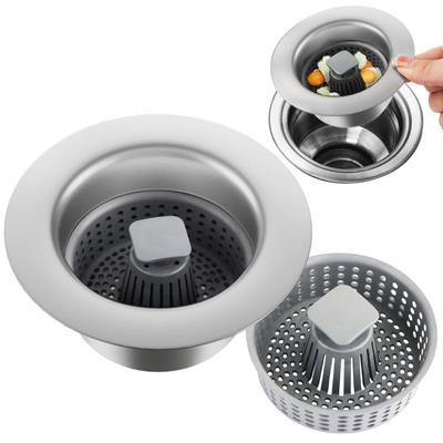 3 In 1 Kitchen Sink Drain Strainer Stopper Kits 304 Stainless Steel Kitchen Sink Stopper Anti-Clogging Sink Strainer Kitchen Accessories