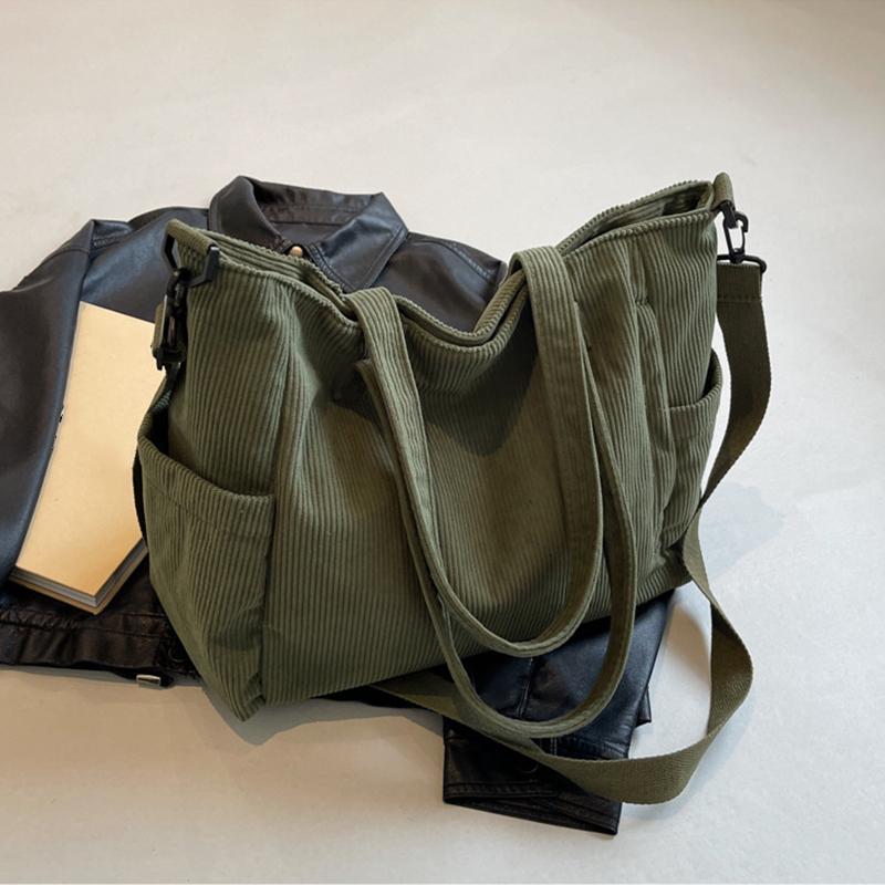 Borsa a Tote in Velluto a Coste da Donna Borsa a Mano Casual Multi Tasche Tracolla Regolabile Borsa a Sling con Zip Borsa a Spalla Borsa Autunno Inverno