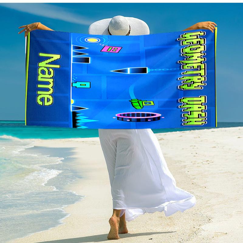 Personalized Customized Proof Beach Towel with Geometry Dash Pattern - Soft, Absorbent,quick-drying,perfect Swimming,camping&bathing
