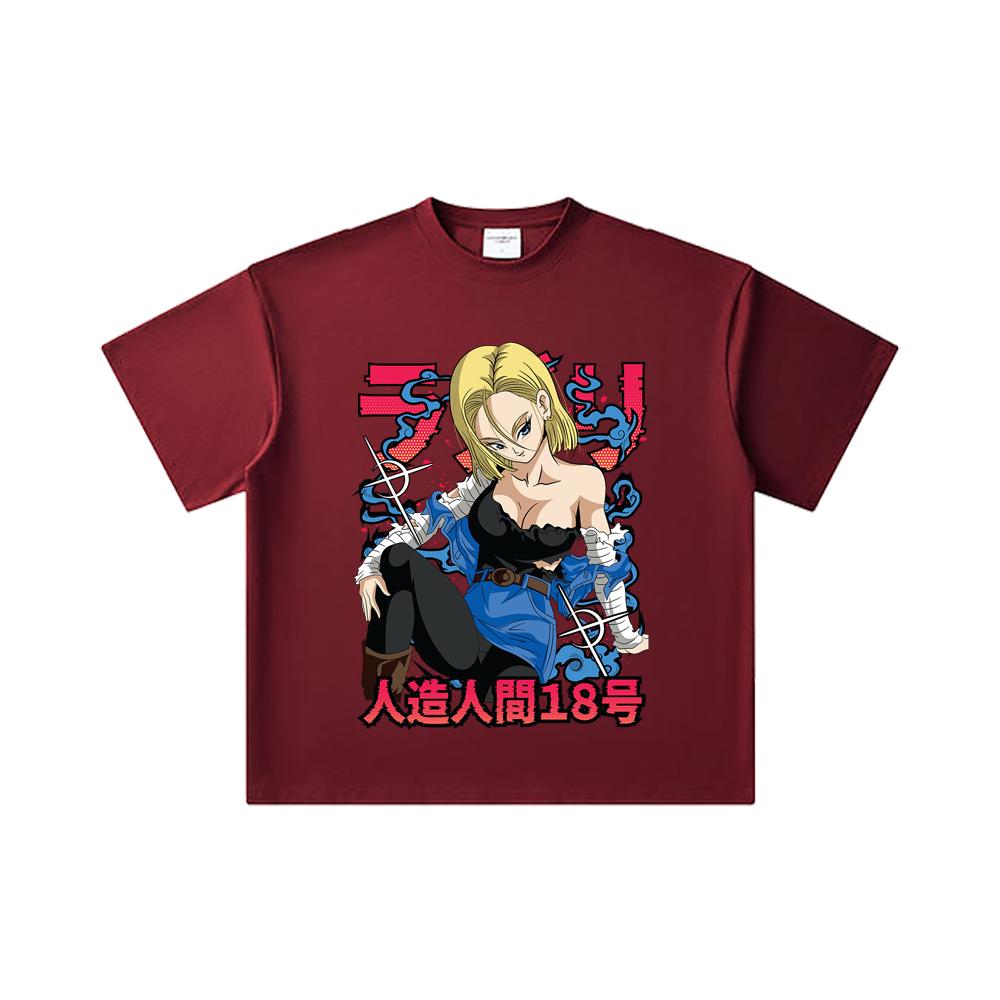 260 GSM Double Yarn 32 Count 100% Cotton Dragon Ball V24 Android Print Unisex Heavy Cotton T Shirt
