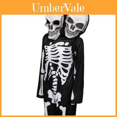 Halloween Double Head Skeleton Costume Cosplay For Kids Theater Performance