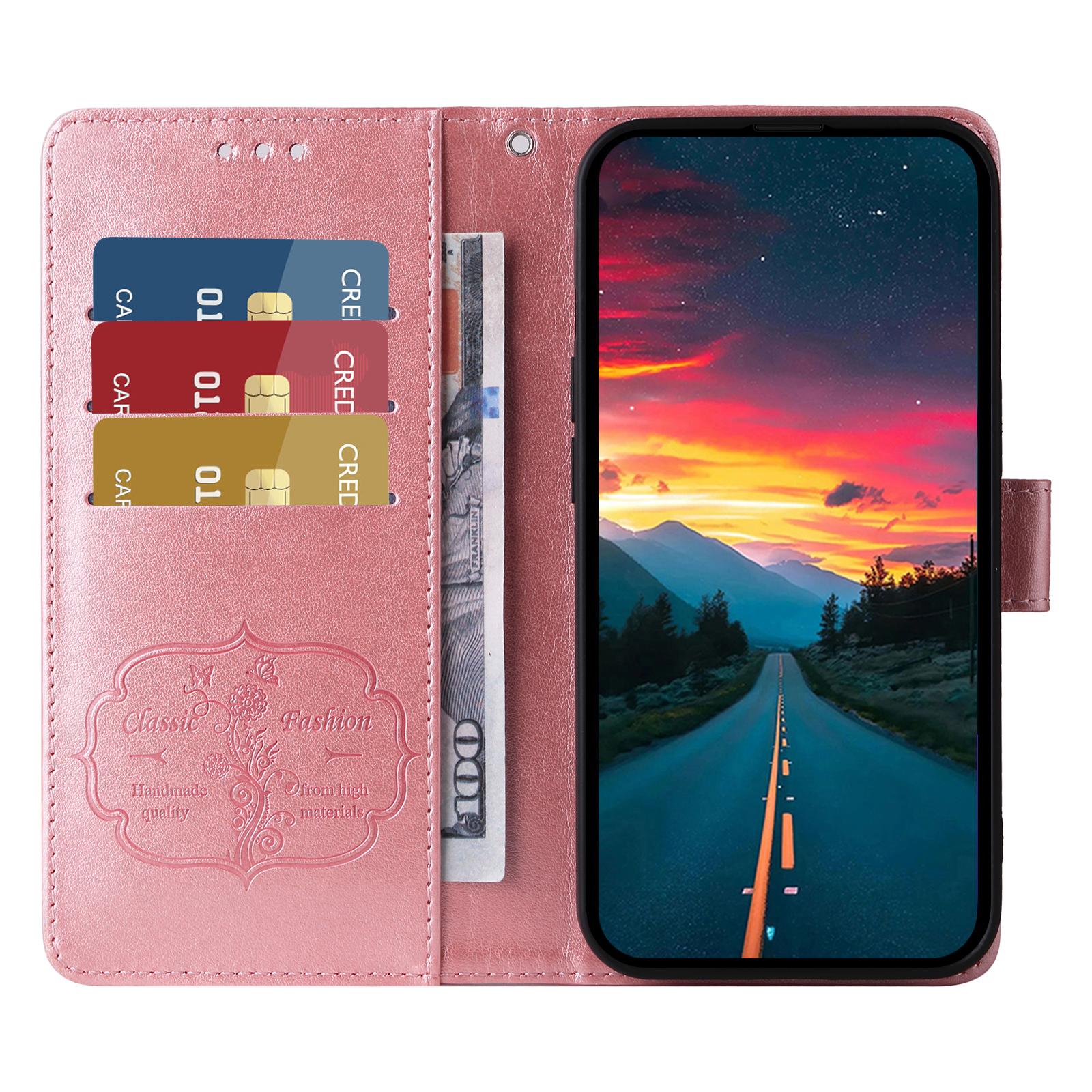 

For vivo Y29s 5G/Y04 4G Case Butterfly Floral Imprint Wallet Stand Leather Phone Cover Gold