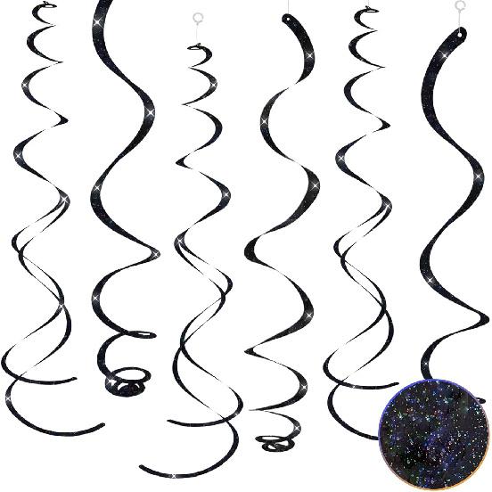 30Pc Gold and Black Party Party Swirl Decorations Foil Swirl Hanging Decoration Plastic Streamer for Ceiling 22 In