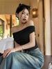 Ins Off-the-shoulder Sexy Hottie Pure Desire One-word Collar Short-sleeved T-shirt for Women's Summer Slim-fitting and Thin Bottoming Top for Women