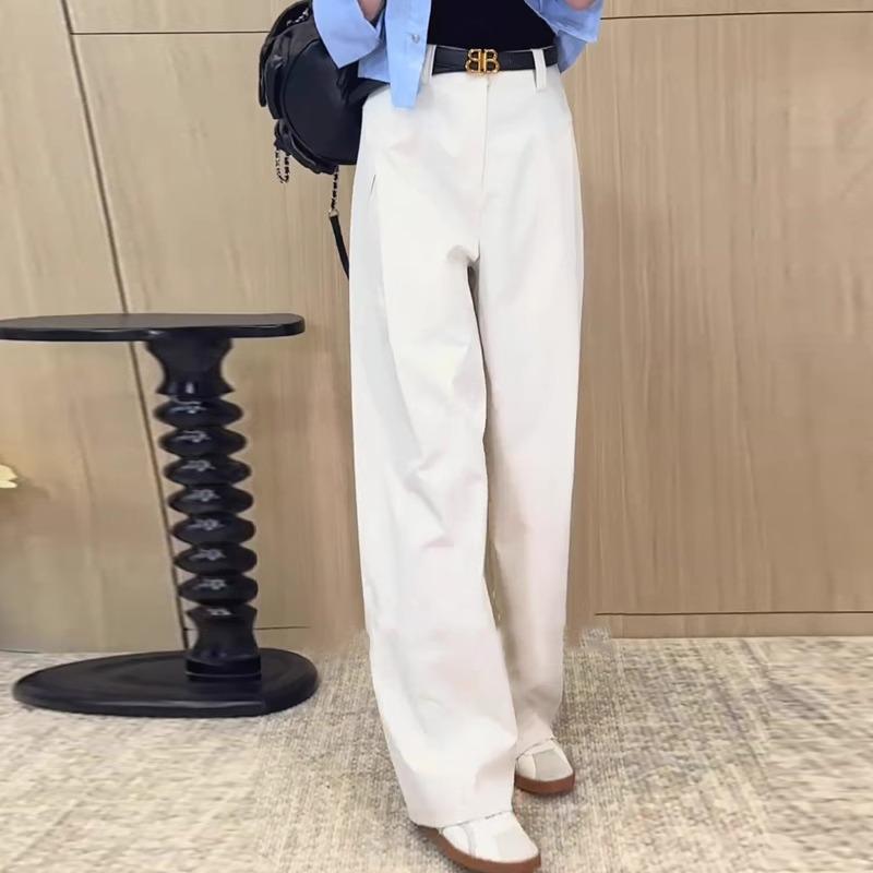 Women's 2025 Spring Khaki Retro Wide-Leg Accordion Pants - Loose, Versatile Fit