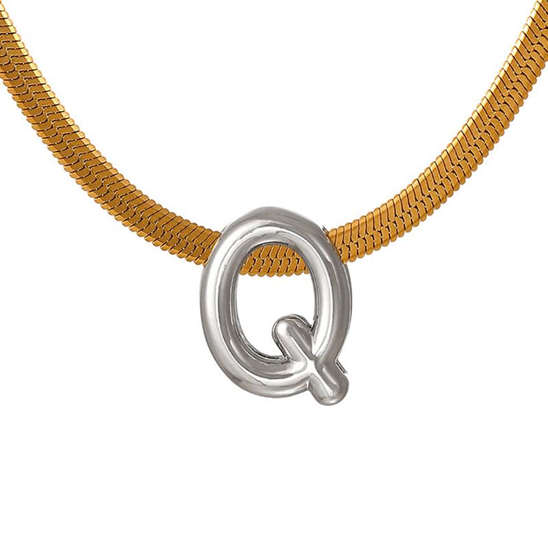 Titanium Steel Snake Bone Chain 26-Letter A-Z Initial Pendant Necklace Alphabet Choker Jewelry Holiday Gift For Women