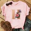 Stylish Gold 26 Letter Floral Print T-shirt Black Oversized for Men And Women Summer Polyester Fabric T-Shirt