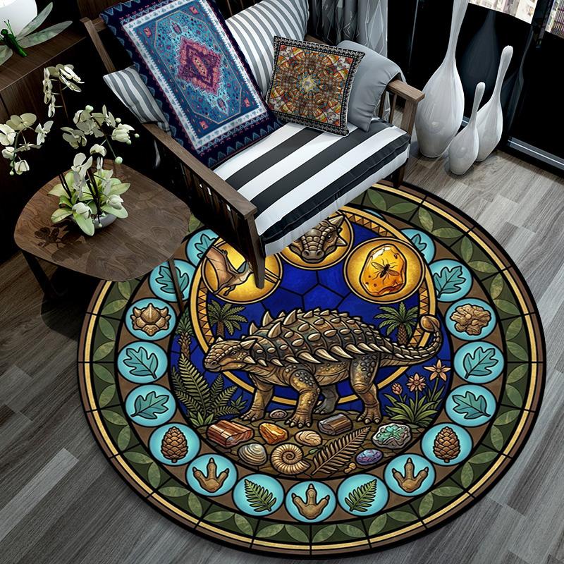 Prehistoric Fossil Art Round Area Rug Under Office Chairs Bedroom Living Room Home Decor
