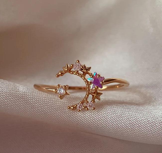 New Cute Colorful Zircon Flower Ring For Women Girl Fashion Vintage Zircon Adjustable Rings Jewelry Gift
