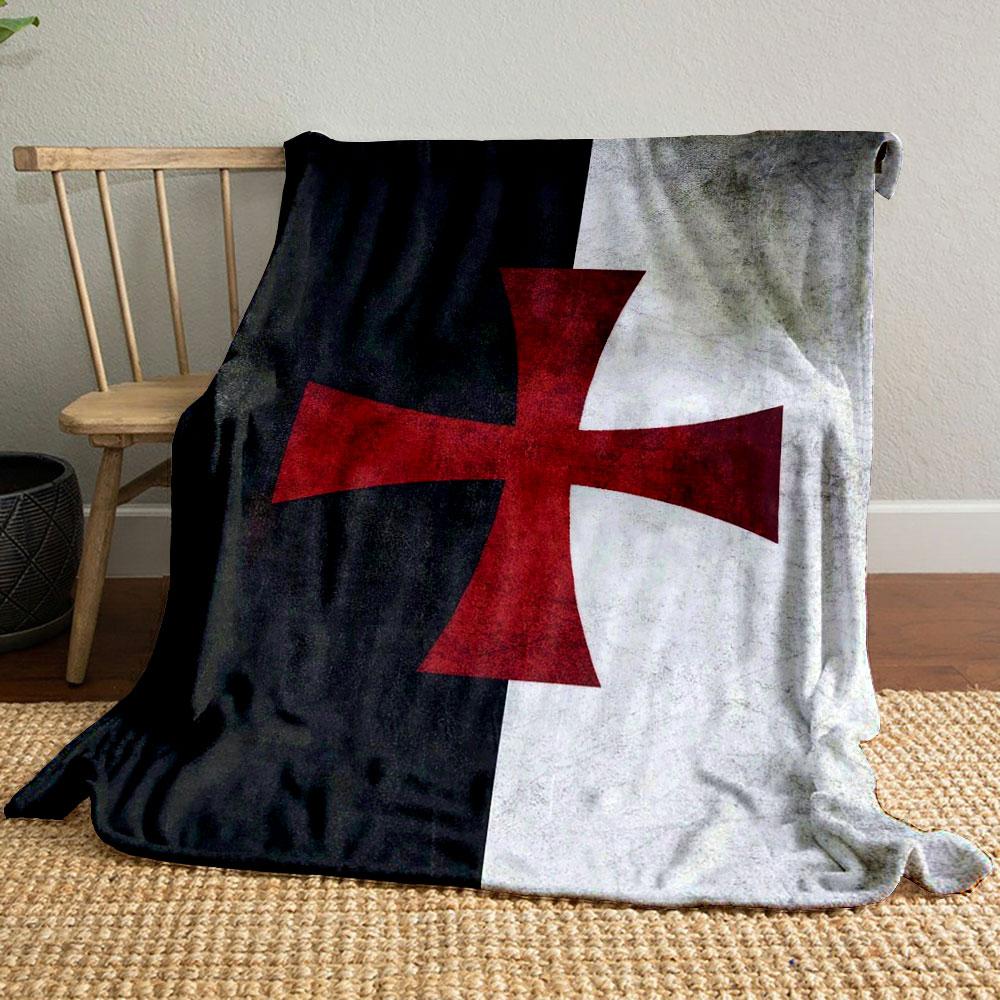 Red Templar Cross on Black and White print blanket soft and cozy perfect for the living room bed sofa or a nap,gift