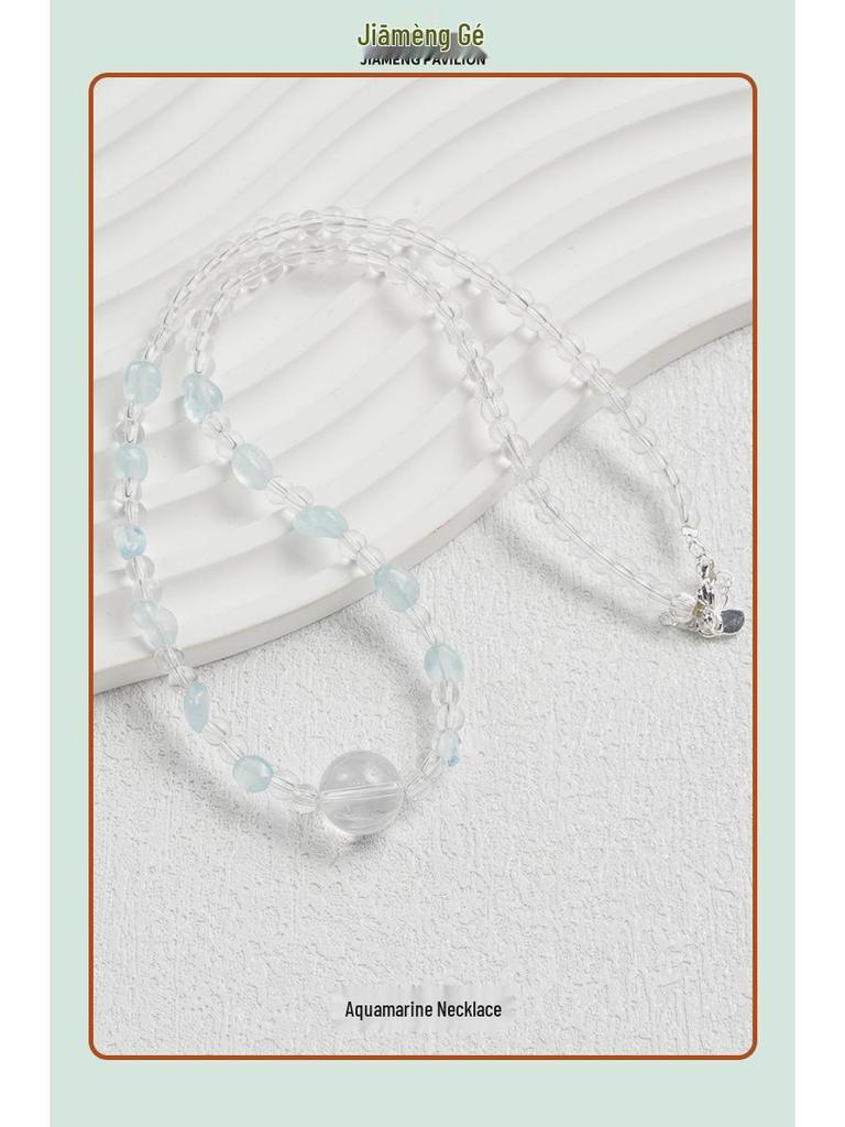 Elegante Damen Aquamarin Chalcedon & Weißkristall Choker Halskette