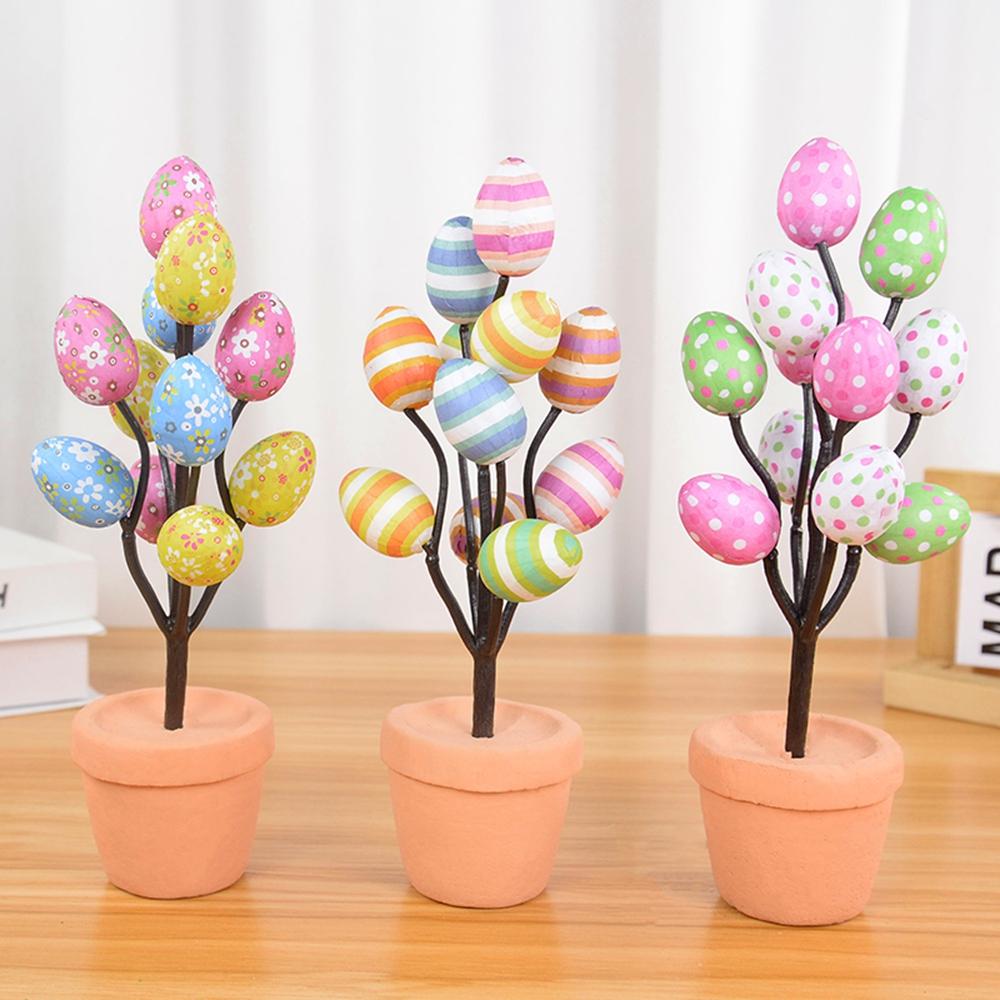 Easter Egg Tree Flowerpot Colorful Painting Foam Egg Creative Tabletop Decor Potted Plant Ornaments Home Easter Party Supplies