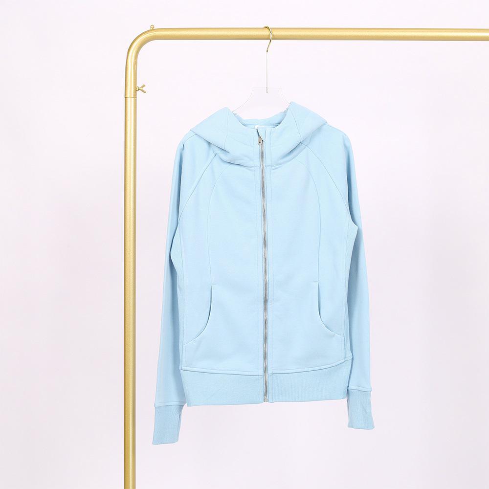 LULU Embossed Slim Fit Full Zip Fleece Hoodie - Gold Logo & Zipper, Casual Yoga Wear.