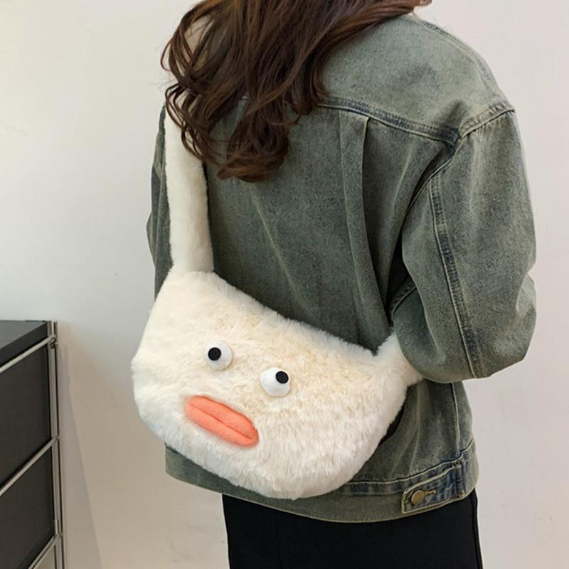 Plush Girl Small Shoulder Bag With Zipper Closure For Casual Daily Use