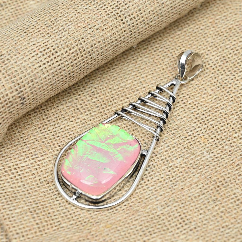 Pink Triplet Opal Gemstone Handmade 925 Solid Sterling Silver Jewelry Exquisite Pendant For Her