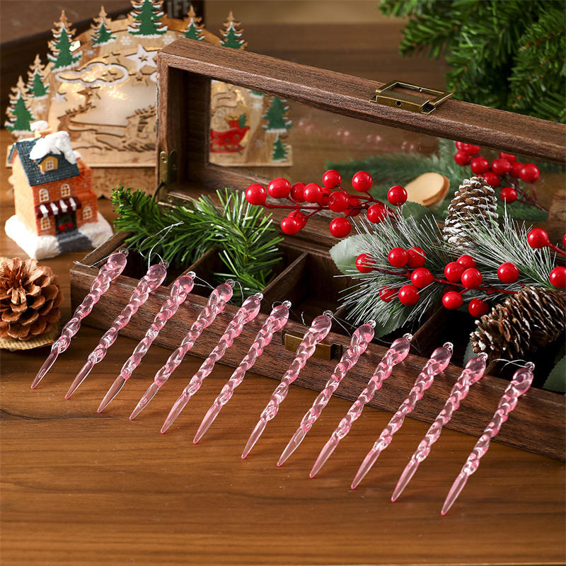 12/24pcs Crystal Clear Christmas Tree Ornaments Icicle Decorations For Holiday & Winter Party Decor Holiday Decorations