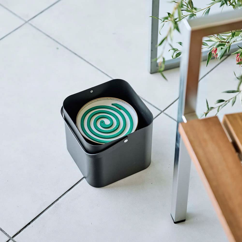 Yamazaki Tower Mosquito Coil Storage 16cm W X D X 14cm H Lid and 5752 Pot, Square, Black, Approx. 15.5cm (including Handle),