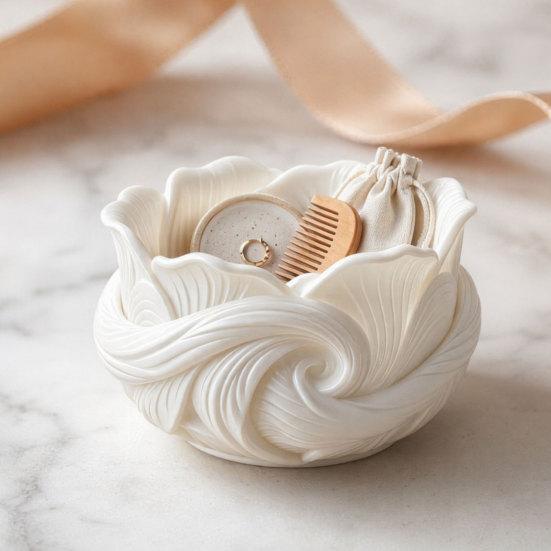 3D Printed Flower Petal Storage Box, Matte White Jewelry & Makeup Organizer, Large Capacity Wide-Mouth Holder for Makeup Brushes Keys Stationery,