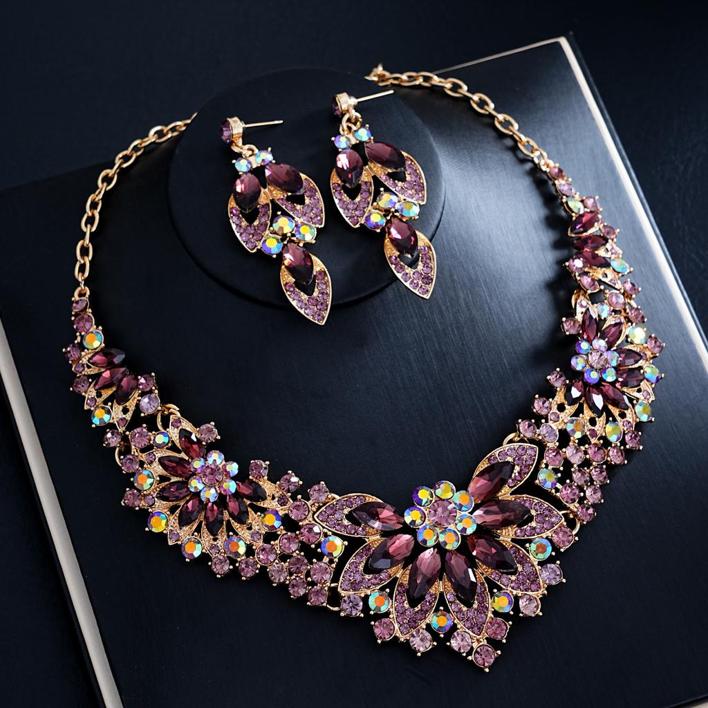 European and American Fashion Light Luxury Necklace Earrings Two-piece Set Bridal Wedding Accessories Dress Set Female 2026