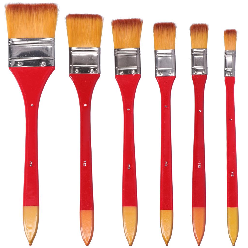 6Pcs Flat Brushes Nylon Hair Oil Acrylic Special Painting Professional Tools Red