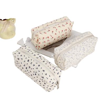 High Quality Portable Storage Bag Floral Character Canvas Pencil Case Simple Girl Zipper Large Capacity Travel Cosmetic Makeup