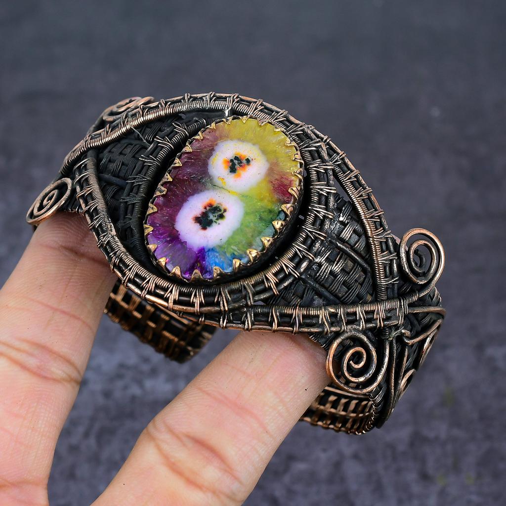 Regenbogen Solar Quarz Edelstein Kupfer Draht wickeln Manschette Armreif verstellbar d0i92